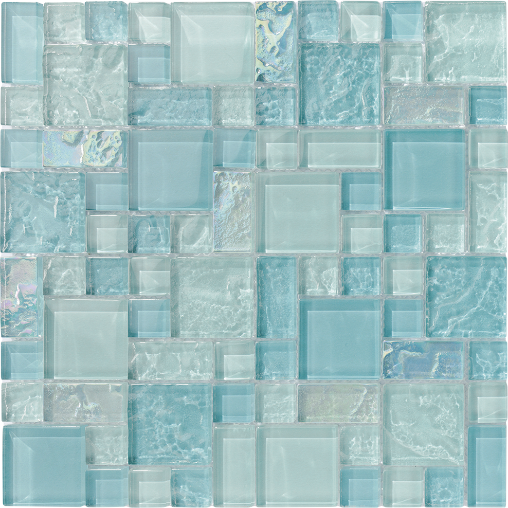 aqua glass tile backsplash