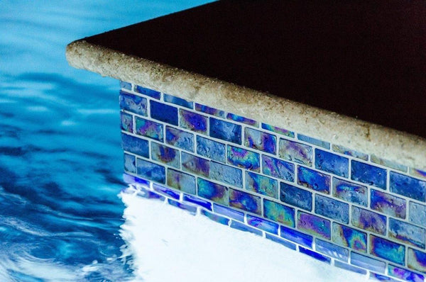 Blue Blend Waterway Iridescent Glass Mosaic Tile 1x2x12