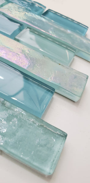 Aquamarine Iridescent Linear Glass Mosaic Tile