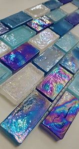 Blue Blend Waves Iridescent Glass Mosaic Tile 1x2x12