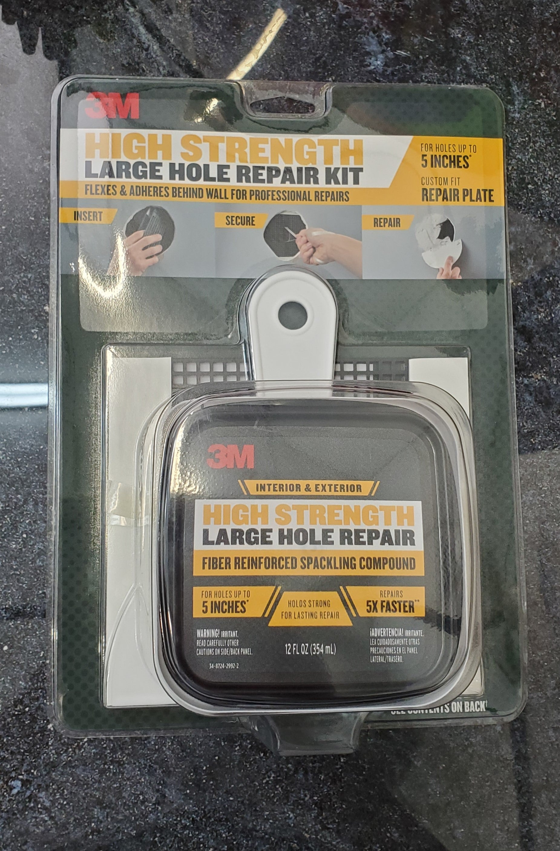 3M Large Hole Wall Repair Kit with 12 fl. oz Compound, Self-Adhesive Back  Plate, Putty Knife and Sanding Pad 