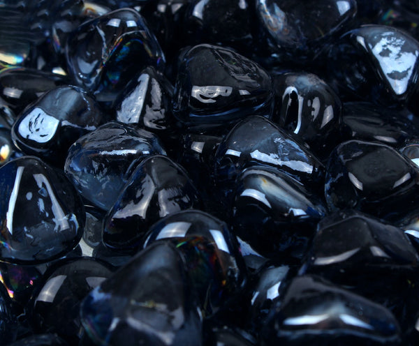 Midnight Blue Reflective Fire Glass Diamonds - 1" Reflective Glass for Fire Pit and Landscaping