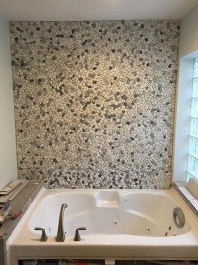Black & White Pebbles Mesh-Mounted Mosaic Tile -Natural Stone Tile