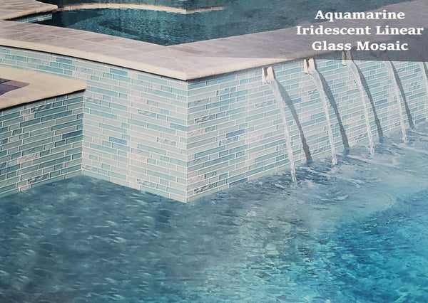Aquamarine Iridescent Linear Glass Mosaic Tile