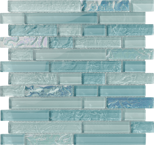 Aquamarine Iridescent Linear Glass Mosaic Tile