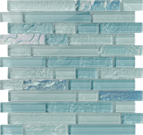 Aquamarine Iridescent Linear Glass Mosaic Tile