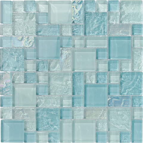 Aqua Mixed Iridescent Glass Mosaic Tile