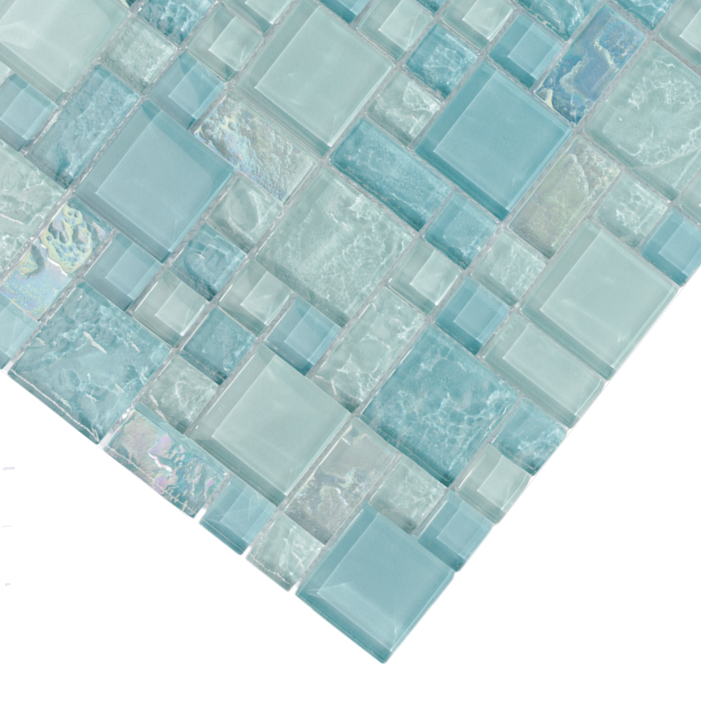 Aqua Mixed Iridescent Glass Mosaic Tile
