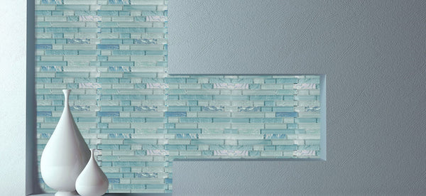 Aquamarine Iridescent Linear Glass Mosaic Tile
