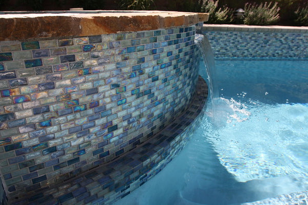 Blue Blend Waterway Iridescent Glass Mosaic Tile 1x2x12