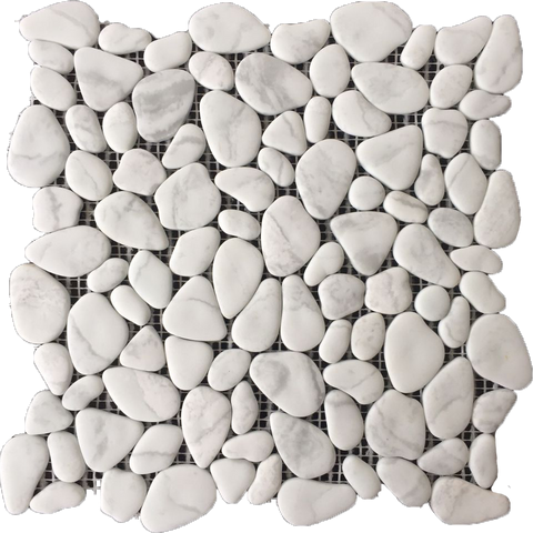 White Pebbles Mesh-Mounted Mosaic Tile -Natural Stone Tile